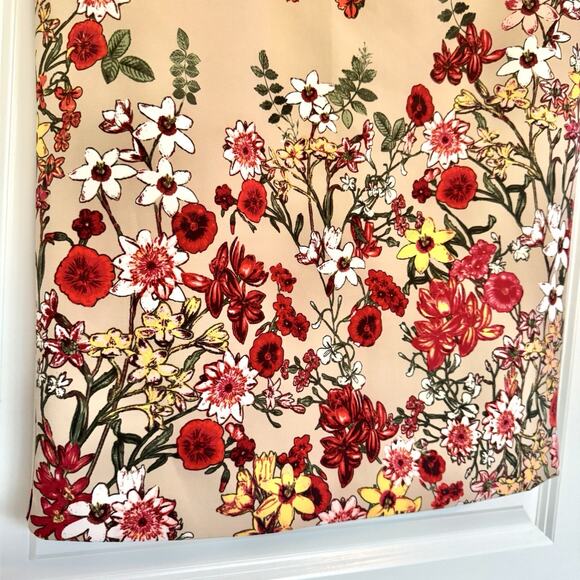 7th Avenue Ny&Co Pencil Skirt Sz 12 Nude Beige Red Floral Print Career Suit - Picture 5 of 12